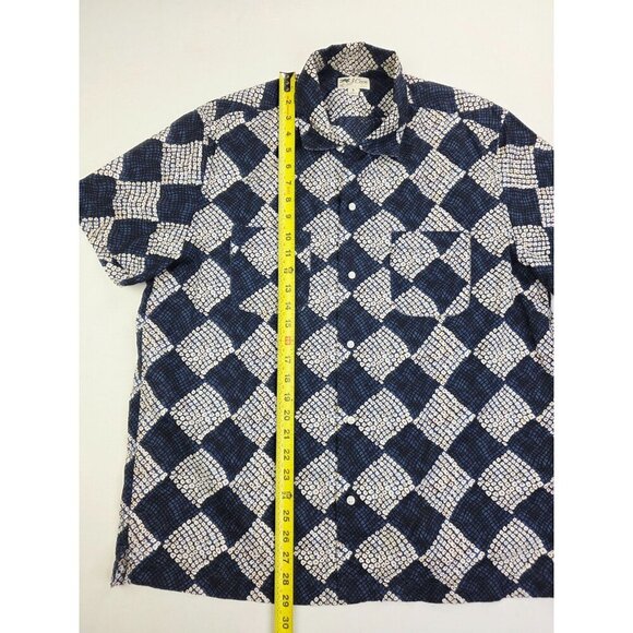 J. Crew Original Sportswear Large Navy White Pattern Short Sleeve Cotton Shirt - Picture 9 of 10